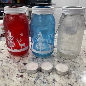 3 Hanging Christmas Lanterns w/unscented tea candles complimentary included NWOT